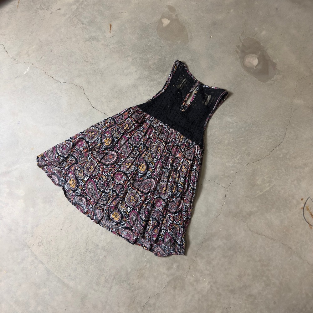 Y2K Hollister Paisley Babydoll Tank Top Womens Small Black Boho Festival Lace - Picture 2 of 5